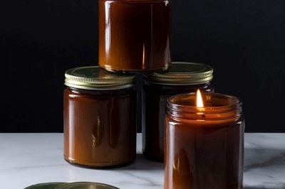 Blue glass candle jar with bamboo lid (2)