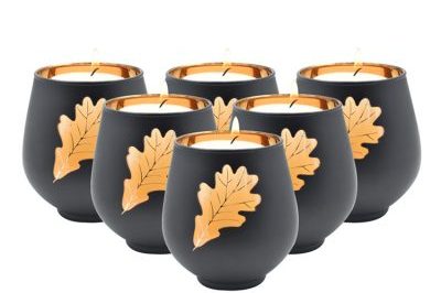 Empty black glass candle jars with wooden lids (2)