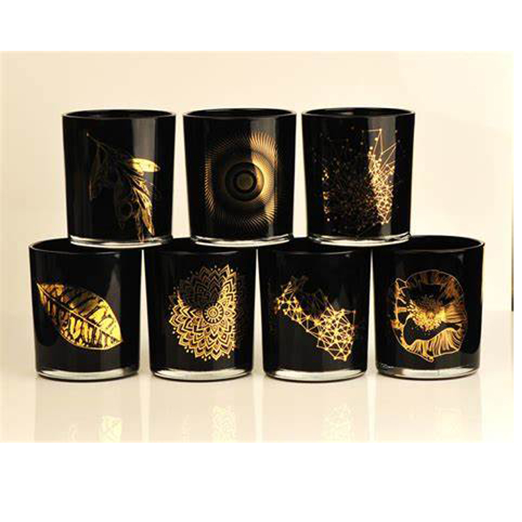 Empty black glass candle jars with wooden lids Lantern Wholesale