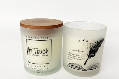 Frosted glass candle jars with wooden lid (4)