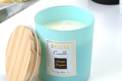 Frosted glass candle jars with wooden lid (5)