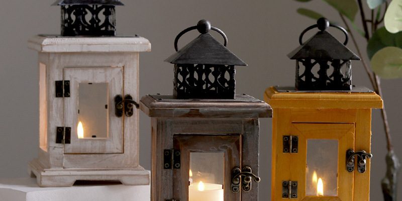 Wholesale antique iron candlestick wooden lantern (1)