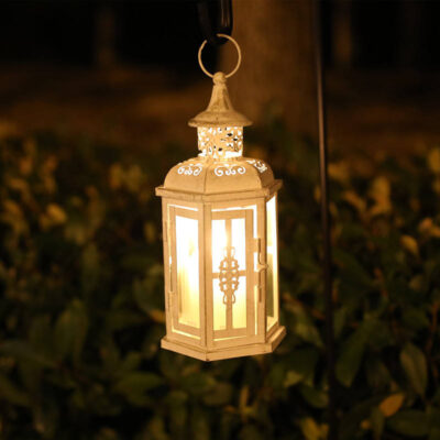 Set of 2 White Metal Glass Wedding Candle Lanterns