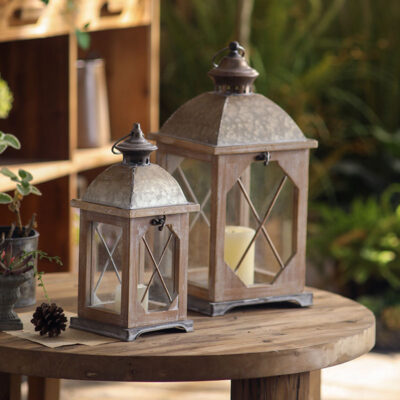 Farmhouse Wooden Lantern with Metal Handle
