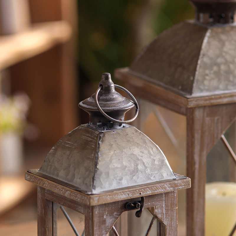 Farmhouse Wooden Lantern with Metal Handle