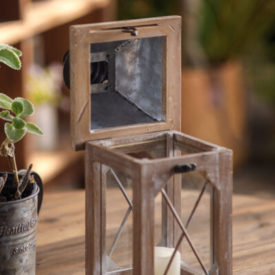 Farmhouse Wooden Lantern with Metal Handle