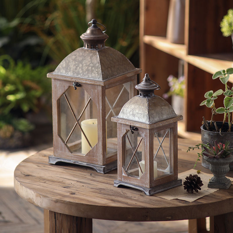 Farmhouse Wooden Lantern with Metal Handle