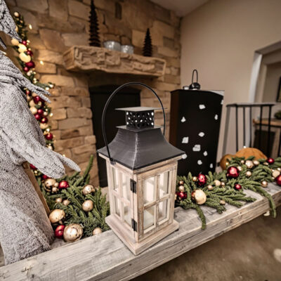 Retro Wooden Lantern with LED Candle