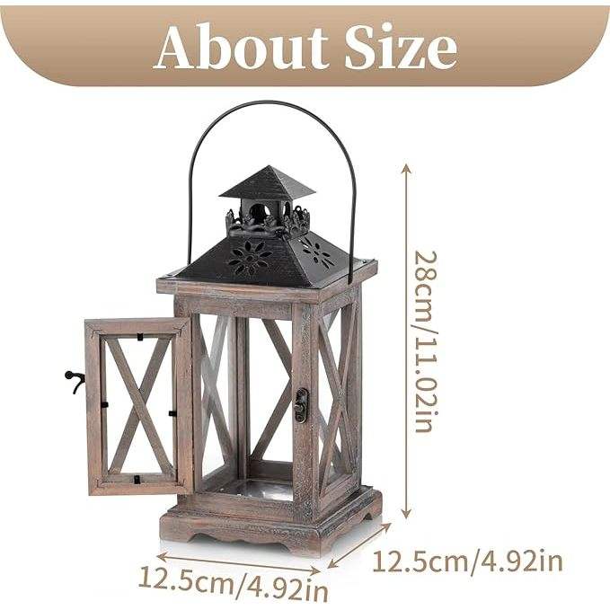 Vintage Brown Wooden Lantern for Candle