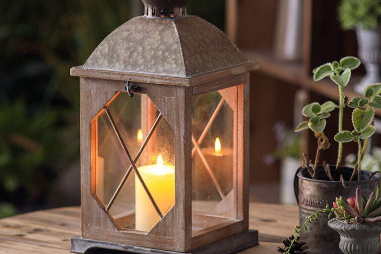 Farmhouse Wooden Lantern with Metal Handle