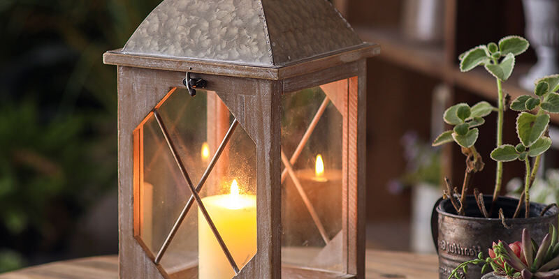 Farmhouse Wooden Lantern with Metal Handle
